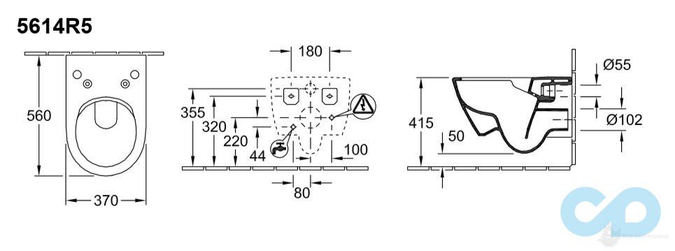 технічна схема Підвісний унітаз з функцією біде Villeroy & Boch Subway 2.0 ViClean V02EL401 + 5614R5R1 + V9900000