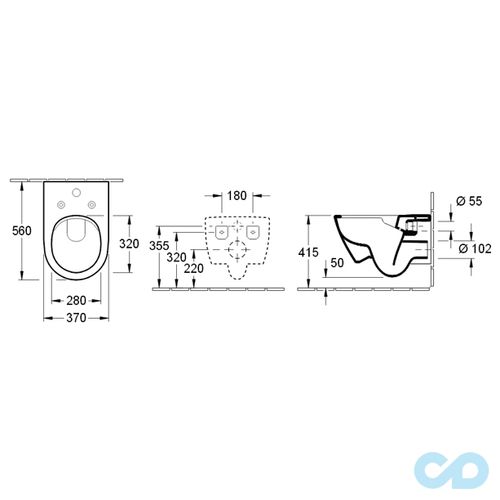 креслення Унітаз підвісний Villeroy & Boch Subway 2.0 5614A101 + 9M78S101