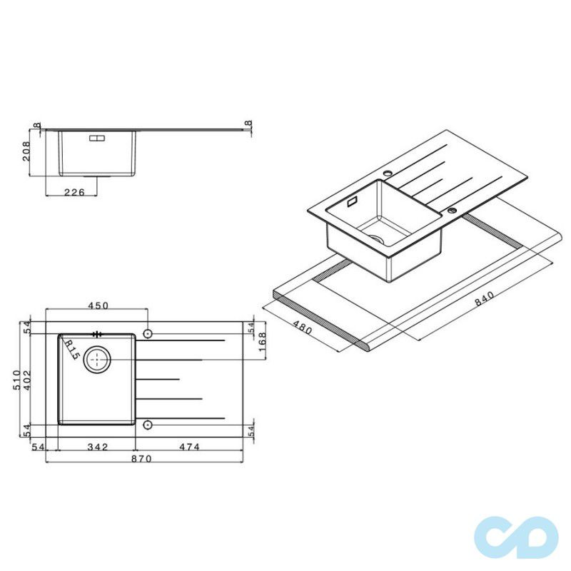 розмір кухонна мийка apell pura 870 х 510 pu861irbc чорне скло