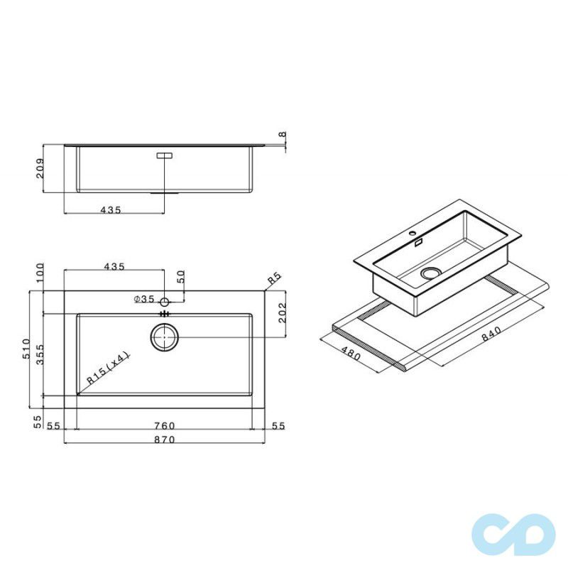 размеры кухонная мойка apell pura 870 х 510 puG861Ibc черное стекло