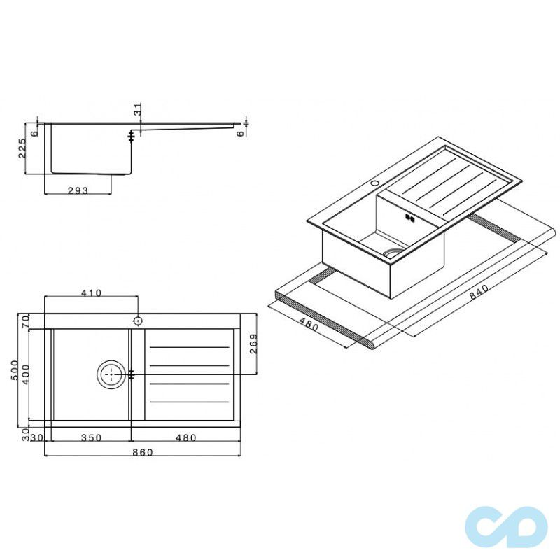 размеры кухонная мойка apell amalthea 860 х 500 sq861ilsc