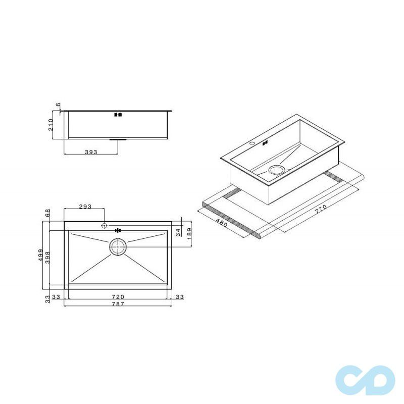 розміри кухонна мийка apell amalthea 787 х 499 мм sq72isc