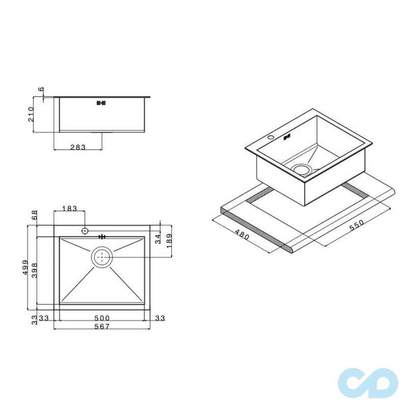 размеры кухонная мойка apell amalthea 787 х 499 мм sq50isc размер