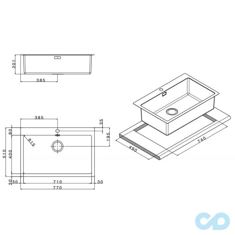 розміри кухонна мийка apell linear plus 770 х 510 мм lnp77fbc