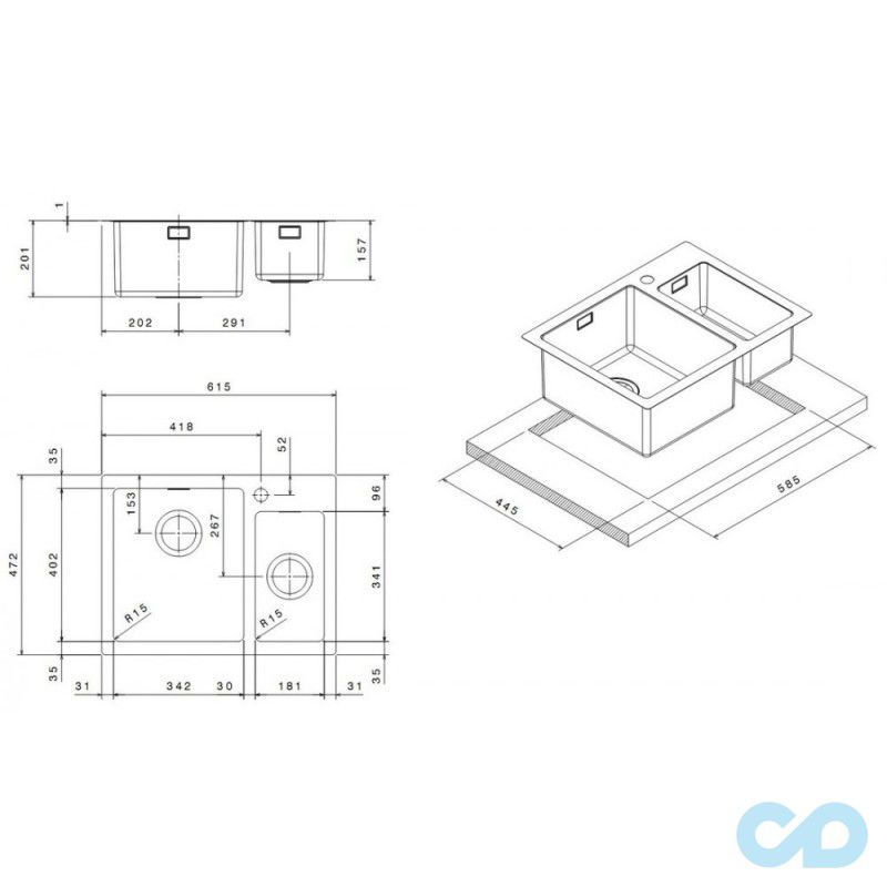 розміри кухонна мийка apell linear plus 565 х 510 мм lnp3418fbc