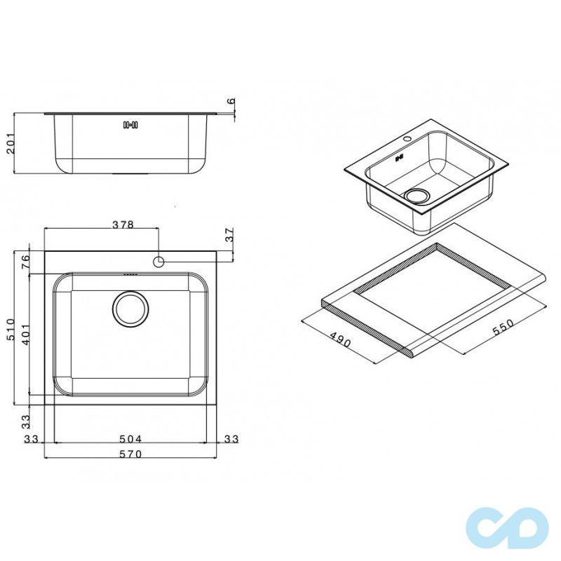 розміри кухонна мийка apell torino 570 х 510 мм toG571ibc
