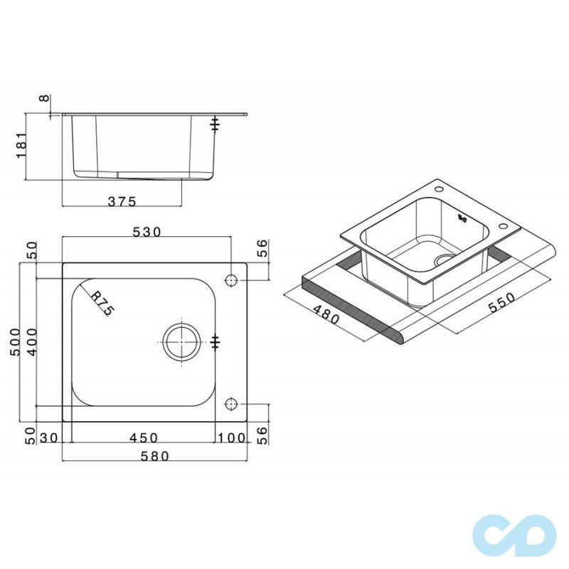 розміри кухонна мийка apell torino 580 х 500 мм to58ibc