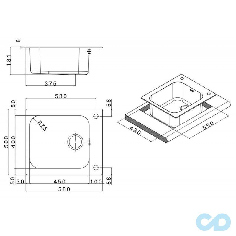 размеры кухонная мойка apell torino 580 х 500 мм to58iac