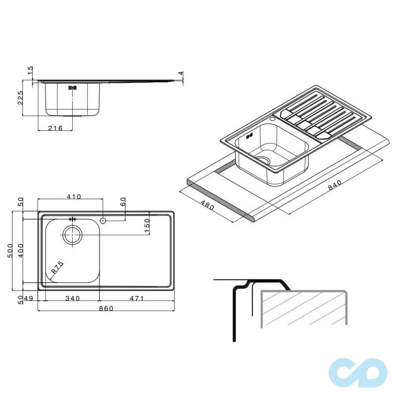 размеры кухонная мойка apell melodia 860 х 500 мм mlg861irbc правая