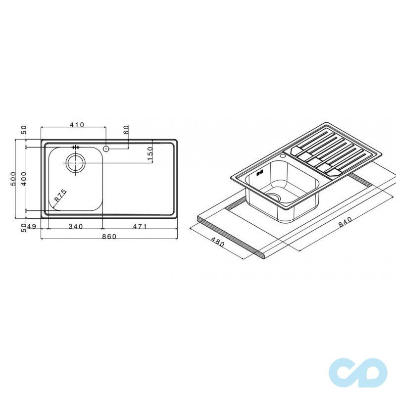 размеры кухонная мойка apell melodia 860 х 500 мм mlg861ilbc левая