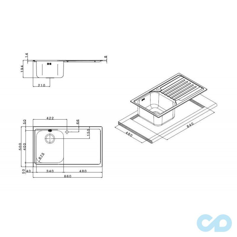 розміри кухонна мийка apell venezia 860 х 500 мм ve861irac права