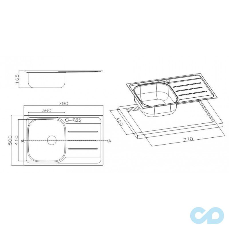 розміри кухонна мийка apell oceano 790 х 500 мм oh791Ilpc ліва