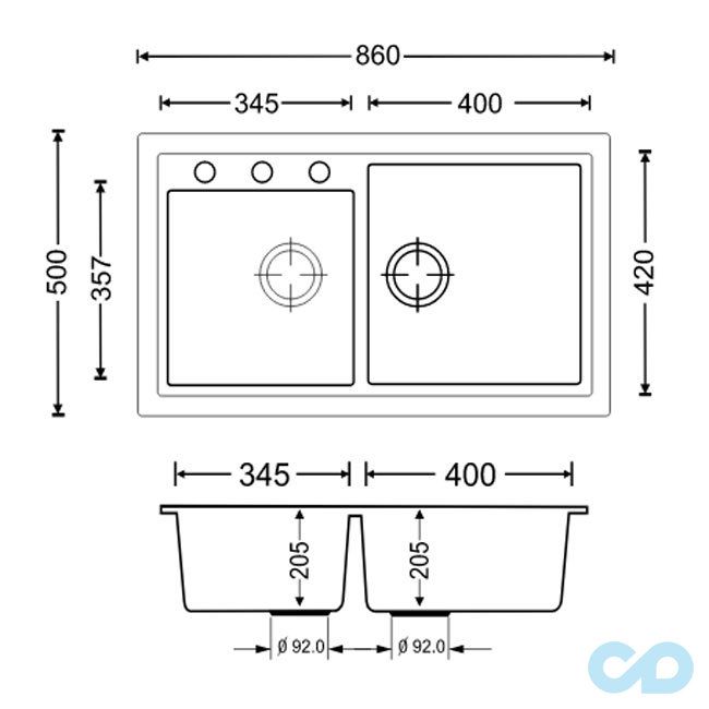розміри гранітна мийка apell pietra plus 860 х 500 мм ptpl862al