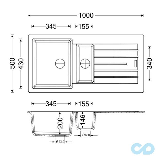 розміри гранітна мийка apell pietra plus 1000 х 500 мм ptpl1002al