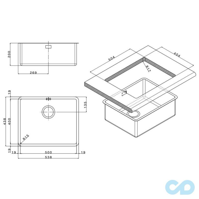 розміри кухонна мийка apell ferrara plus 538 х 438 мм fem50ibc