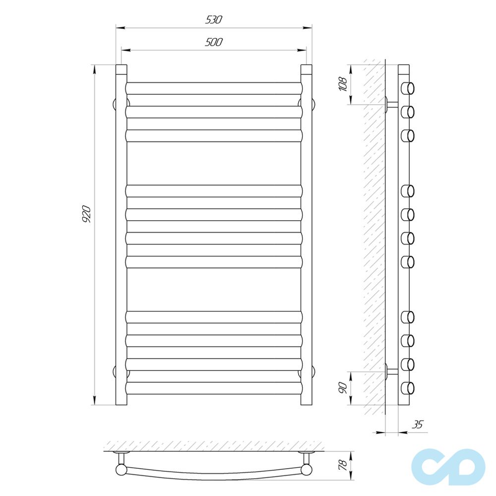 чертеж Полотенцесушитель Laris Классик Премиум П11 500 х 900 71207678