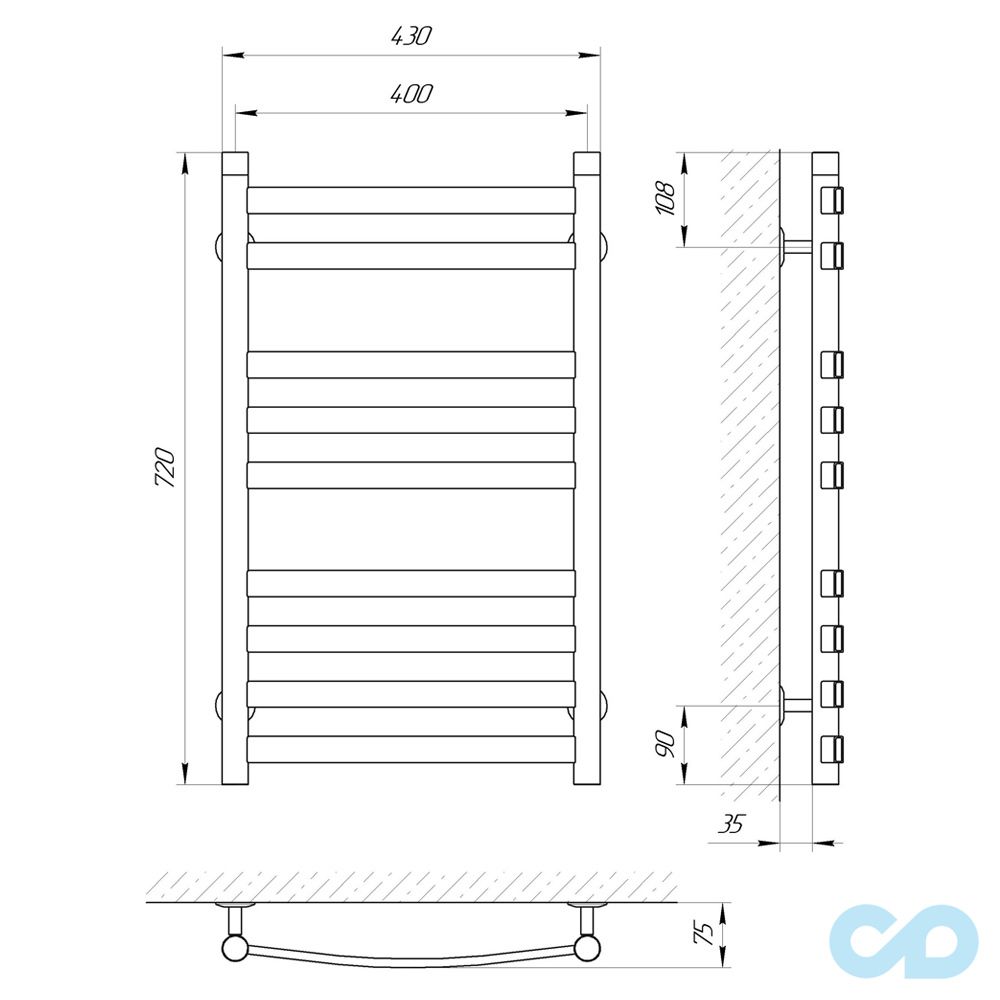 чертеж Полотенцесушитель Laris Кватро Классик П9 400 х 700 71207567