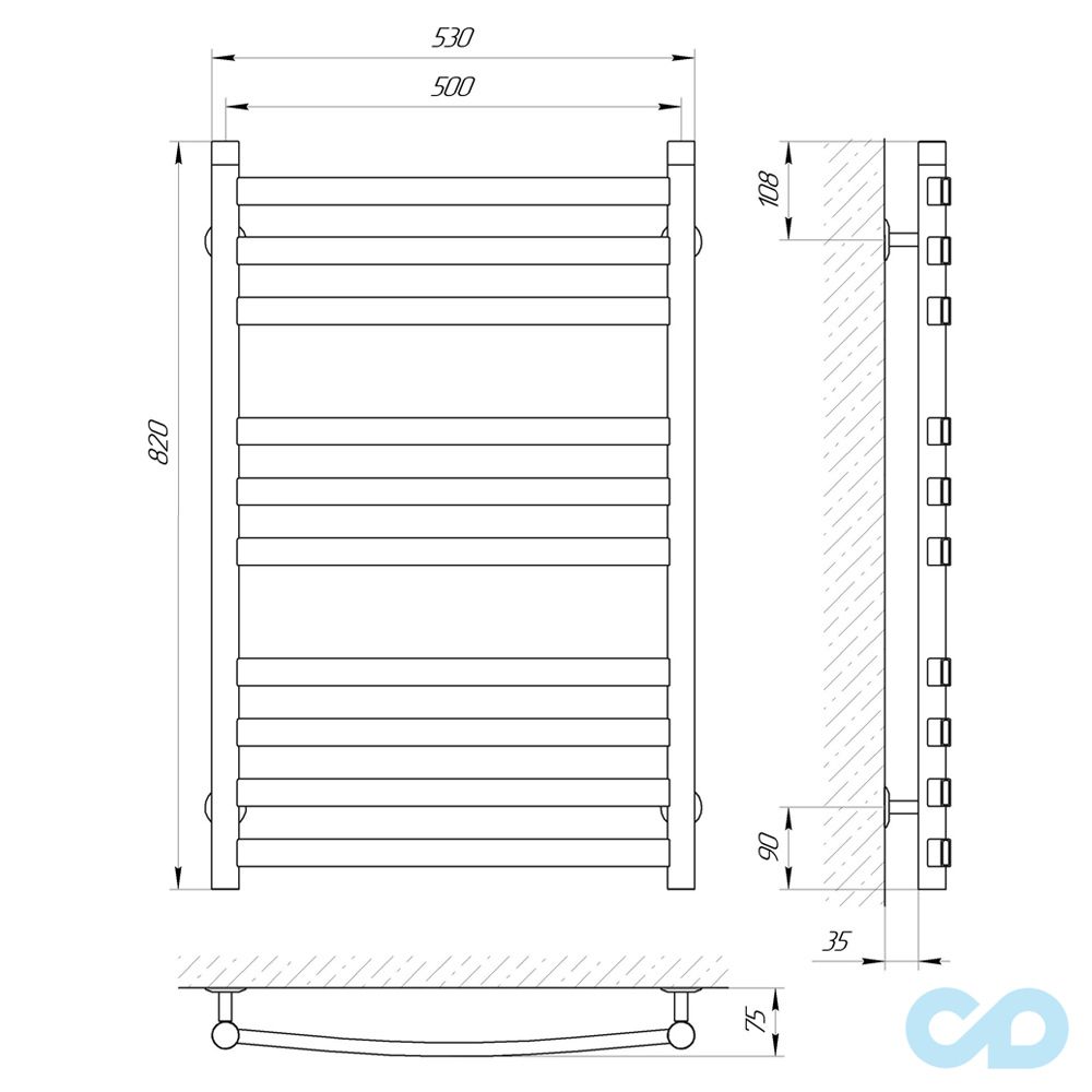 чертеж Полотенцесушитель Laris Кватро Классик П10 500 х 800 71207568