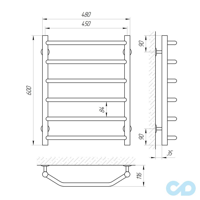 креслення Рушникосушка Laris Вікторія П6 450 х 600 71207047