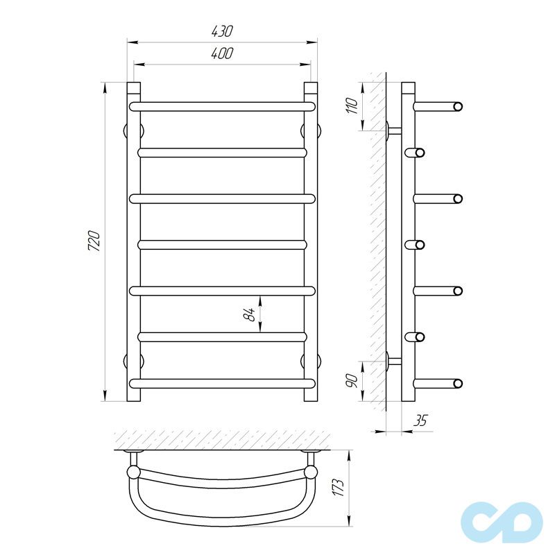 чертеж Полотенцесушитель Laris Евромикс П7 400 х 700 71207558