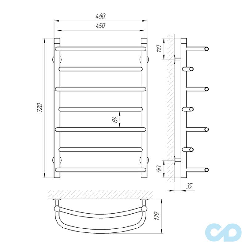креслення Полотенцесушитель Laris Євромікс П7 450 х 700 71207147