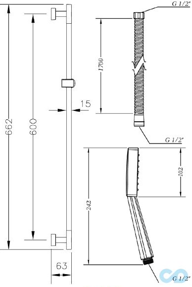 технічна схема Душовий гарнітур Genebre Kenjo eco KEC17KE