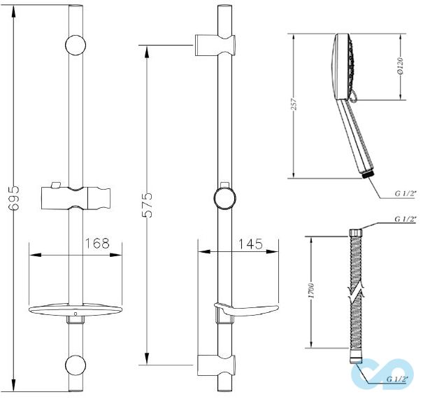 креслення Душовий гарнітур Genebre Tau TA17TA