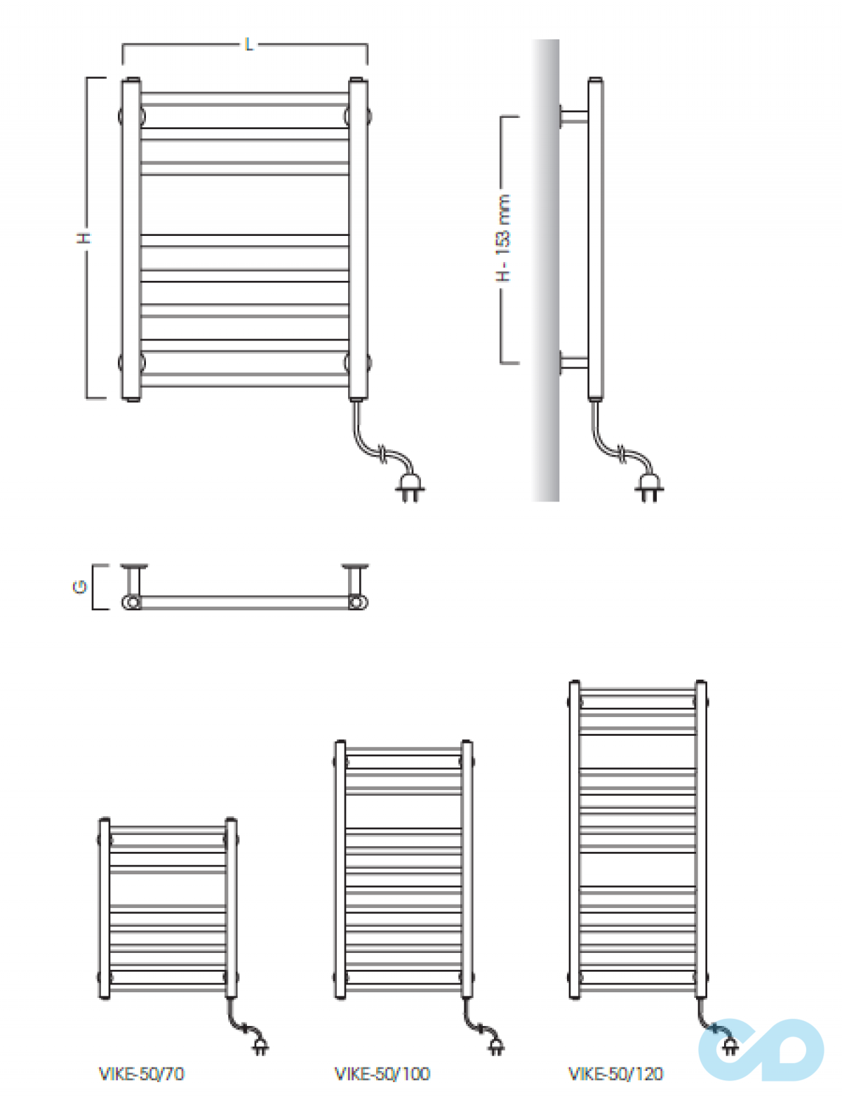 креслення Полотенцесушитель електричний Instal Projekt Viking Electro, хром VIKE-50/70С01