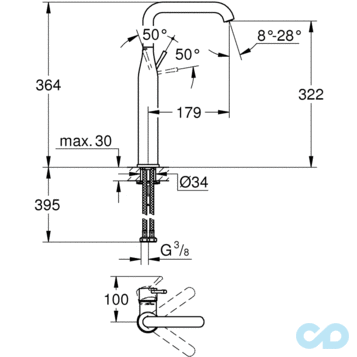 розмір змішувач для раковини grohe essence new 32901001