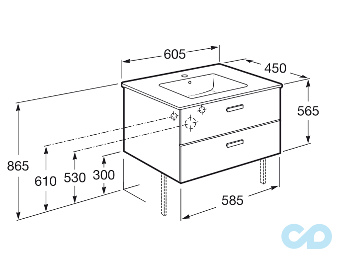 креслення Тумба з раковиною Roca Victoria Basic A855854422 60 см