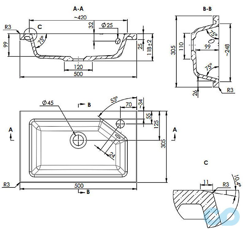 креслення Раковина Fancy Marble Jessica 500 3105101