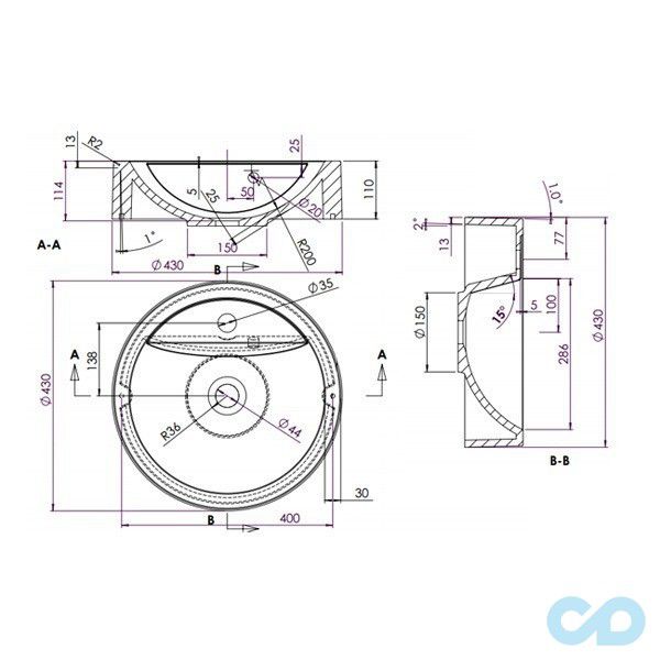 чертеж Раковина Fancy Marble Renata 430 0804101