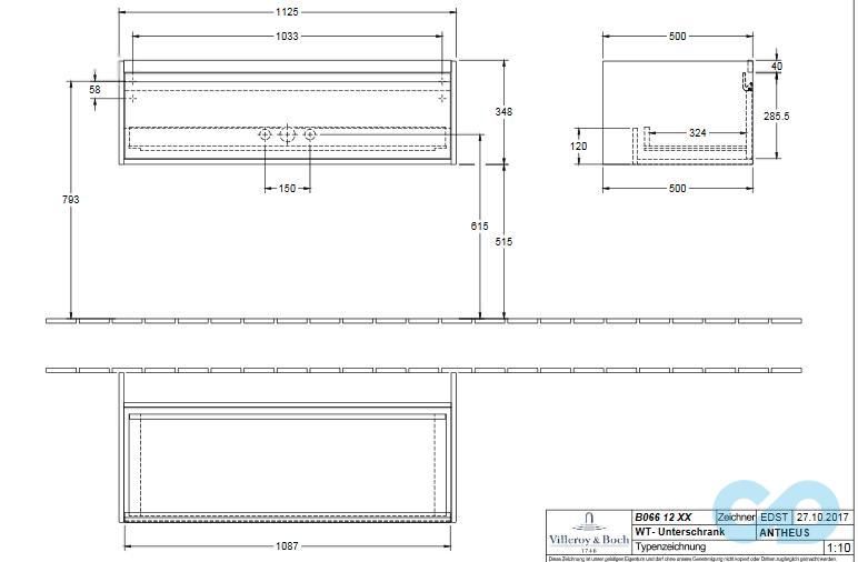 креслення Тумба з умивальником Villeroy & Boch Antheus B06612PV