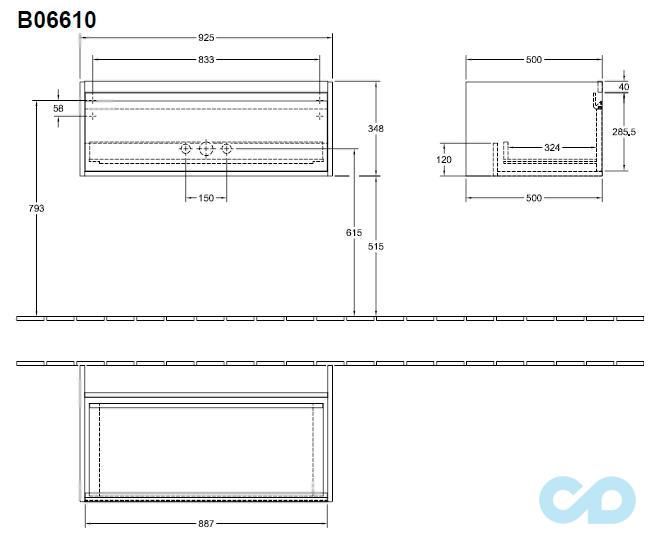 креслення Тумба з умивальником Villeroy & Boch Antheus B06610PV