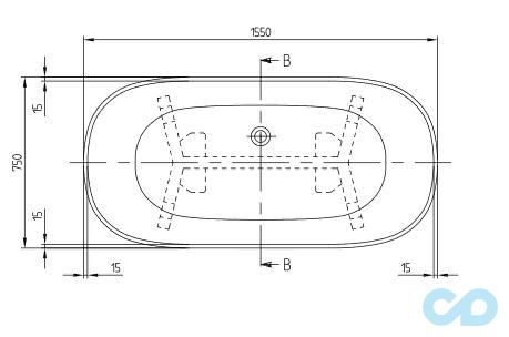 технічна схема Ванна отдельностоящая Villeroy & Boch Antheus UBQ155ANH7F400V-01