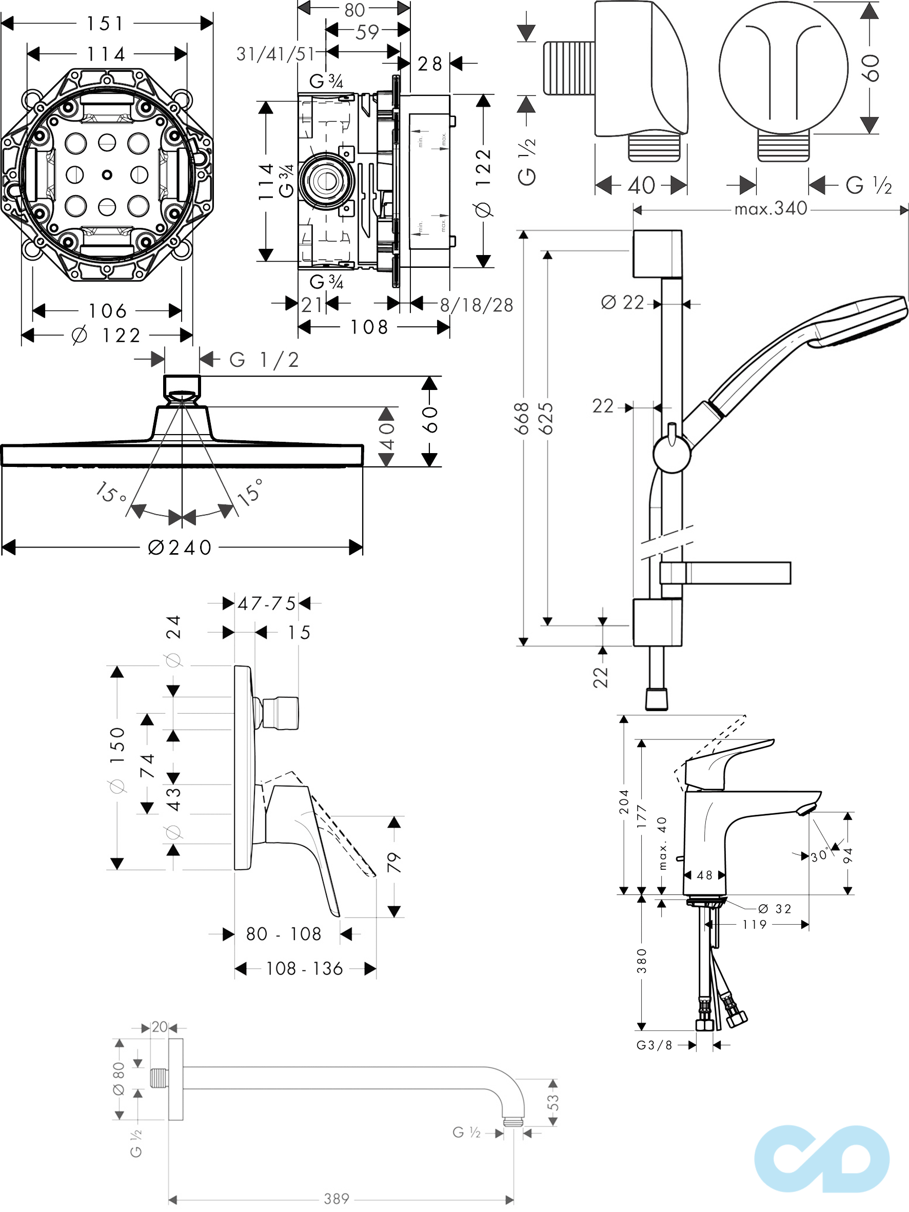 креслення Набір змішувачів Hansgrohe Focus 31945111