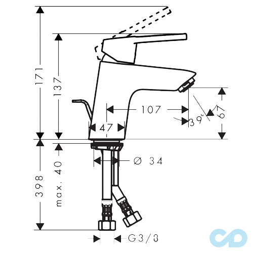 розмір змішувач для раковини hansgrohe logis loop 71150000