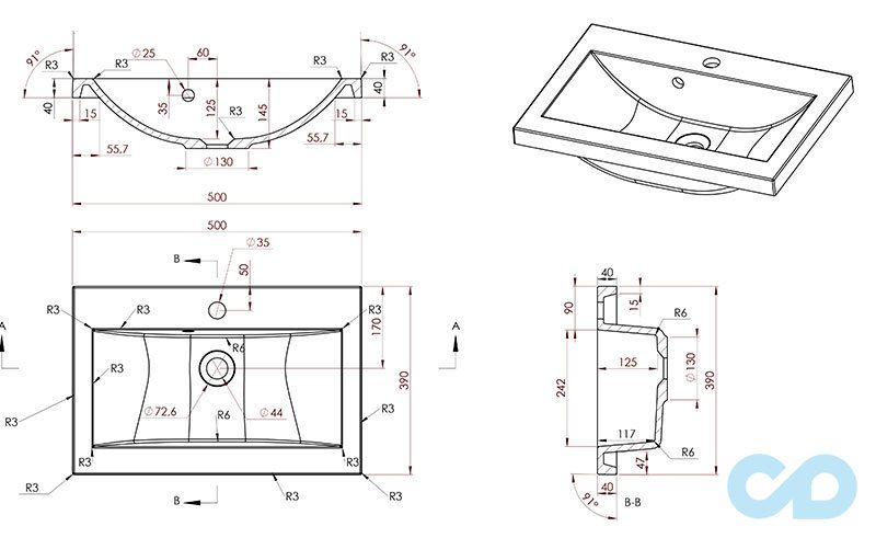 креслення Раковина Fancy Marble Jody 500 1605101 
