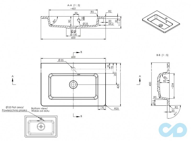 креслення Раковина Fancy Marble Annabelle 600 4006101