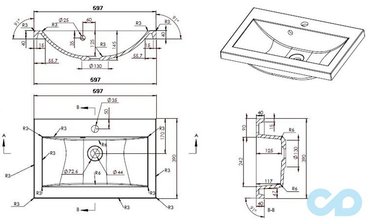 креслення Раковина Fancy Marble Jody 600 1606101