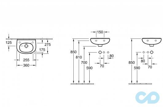 креслення Раковина Villeroy & Boch O.NOVO 53603601