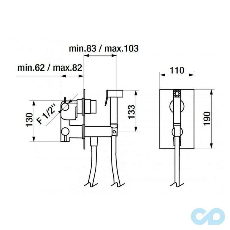 креслення Гігієнічний душ з термостатом GRB Intimixer Quadro 08340320