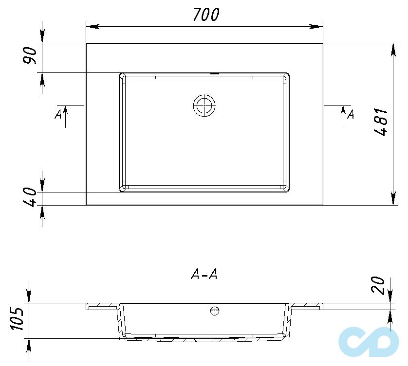 чертеж Раковина Fancy Marble Laura 700 6107101