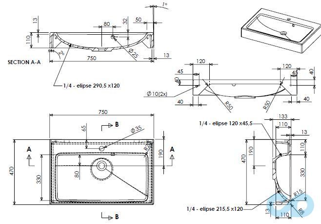 креслення Раковина Fancy Marble Nicole 750 3207101