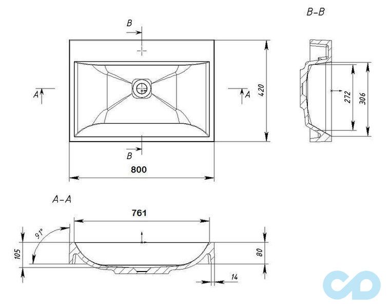 креслення Раковина Fancy Marble Varna 800 6008101