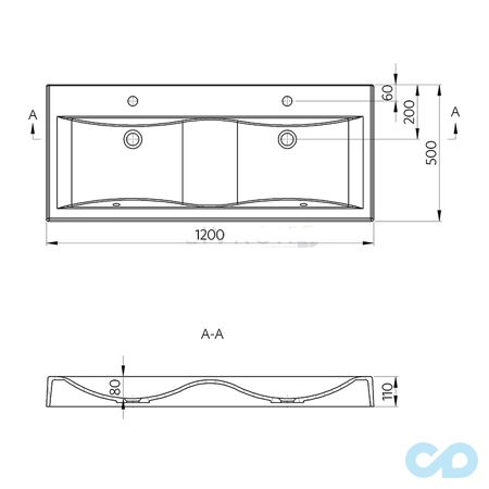 креслення Подвійна раковина Fancy Marble Lily 1200 D 4212201