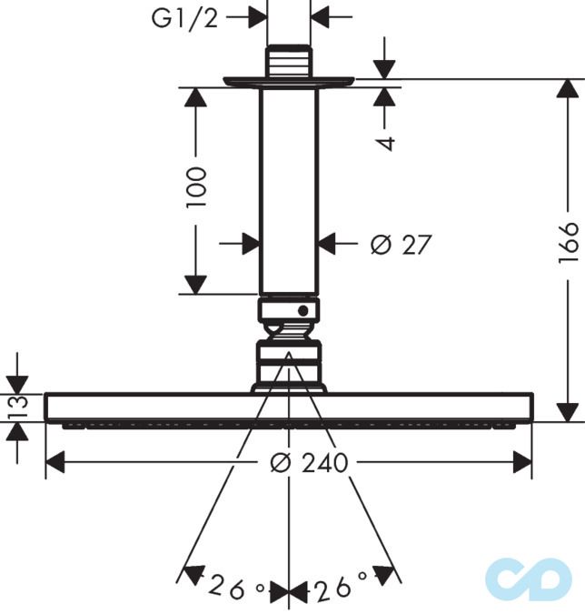 креслення Верхній душ Hansgrohe Raindance S 240 1 jet P 27620000