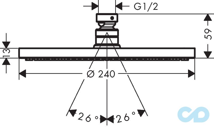 креслення Верхній душ Hansgrohe Raindance S 240 1 jet P 27623000