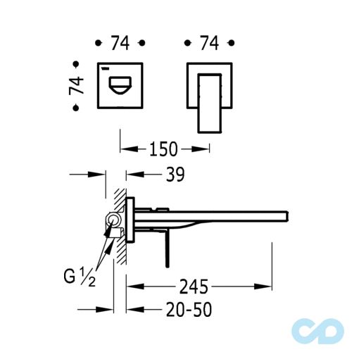 розмір змішувач для раковини tres cuadro 00620011