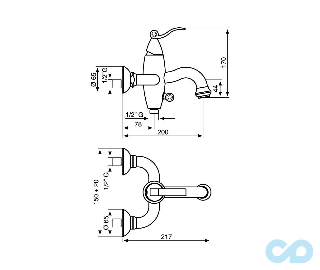 розмір змішувач для ванни emmevi abel cr39001